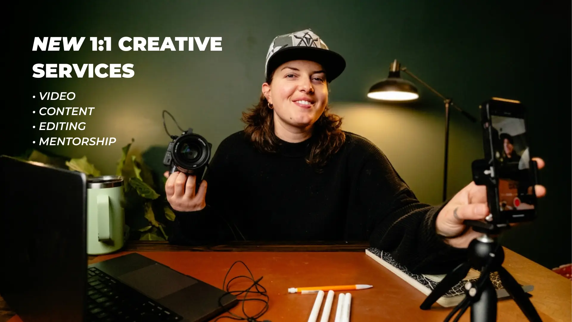 Kris von Kleist 1:1 creative services thumbnail promoting personalized video, content, editing, and mentorship support.